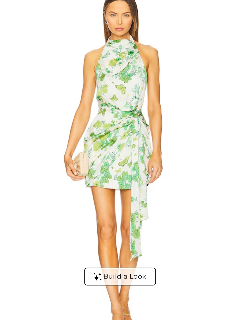 Elliatt White Mini Dress with Green Floral Print